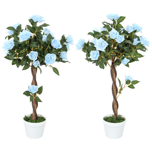 Toysnug Set Of 2 Artificial Plants Light Blue Green Rose Floral In Pot